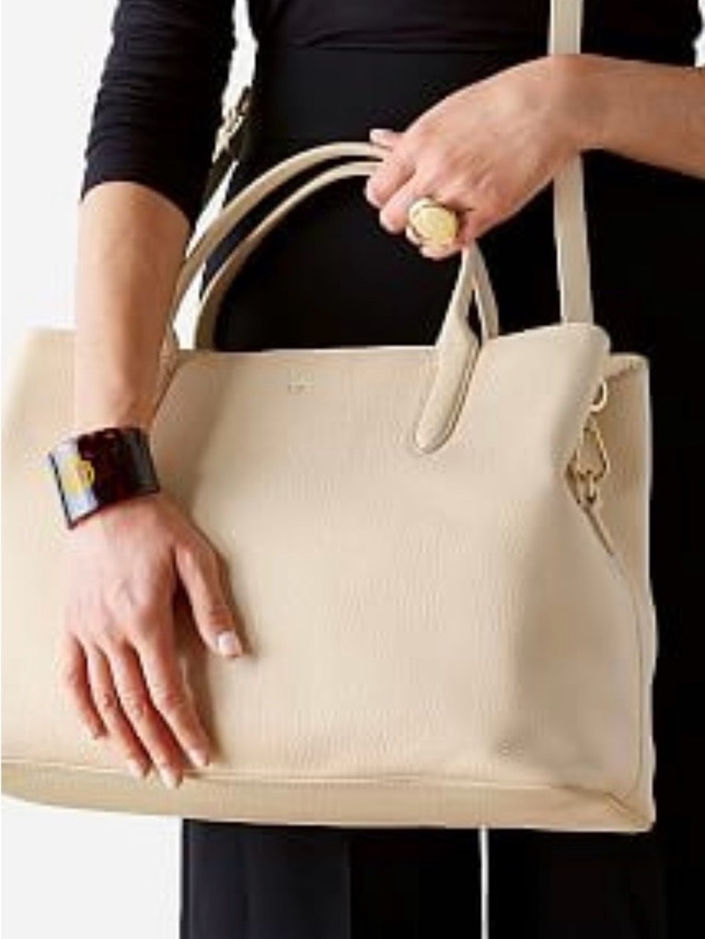 Mark & Graham Caroline cream  Leather Tote with Top Handles and Shoulder Strap